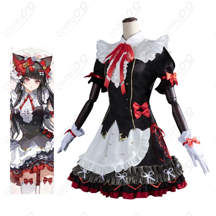 鳴潮・朽葉千咲「墜夢奇境」黒赤メイド風コスプレ衣装の着用イメージ