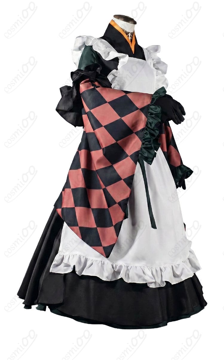 儒烏風亭らでん メイド服コスプレ衣装のスカートとエプロンの側面シルエット