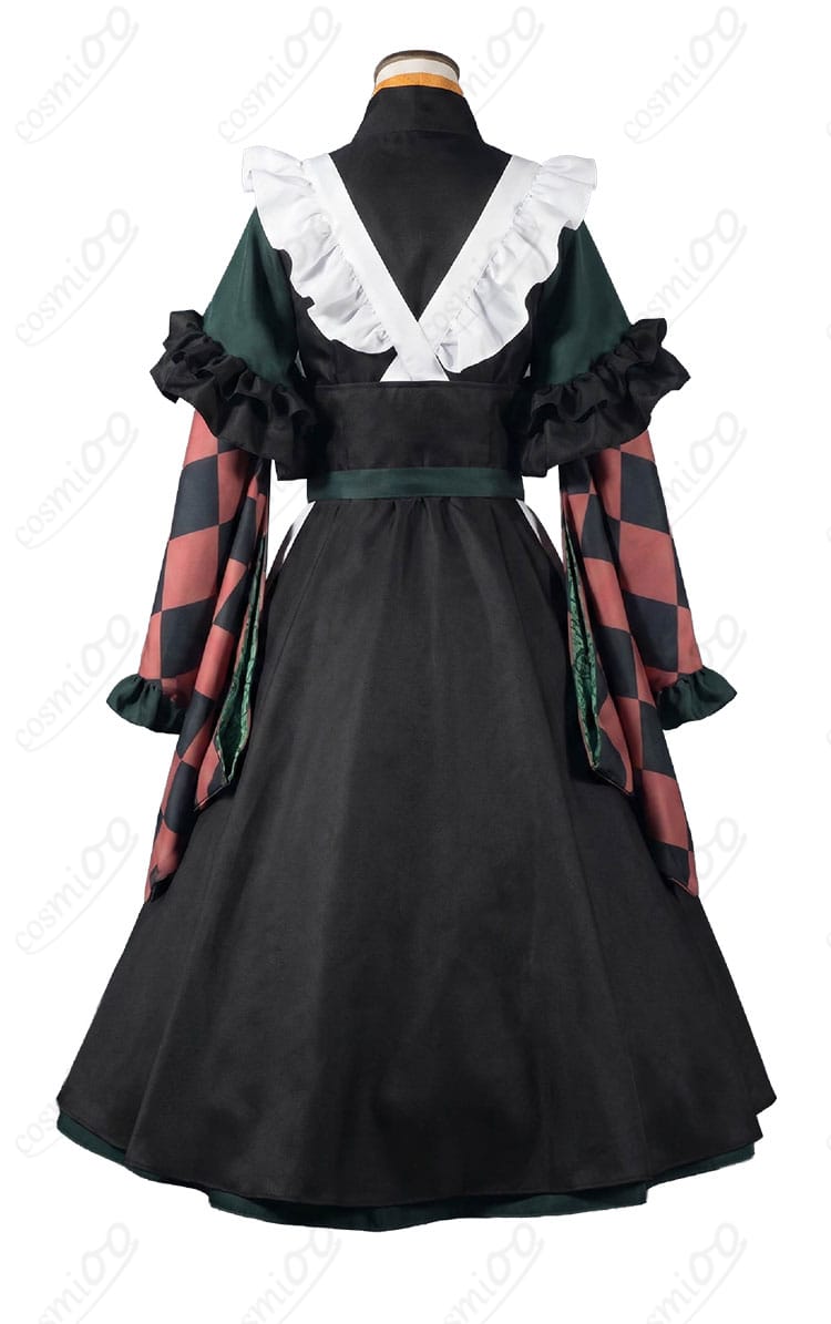 儒烏風亭らでん メイド服コスプレ衣装の背面装飾とスカート後ろ姿
