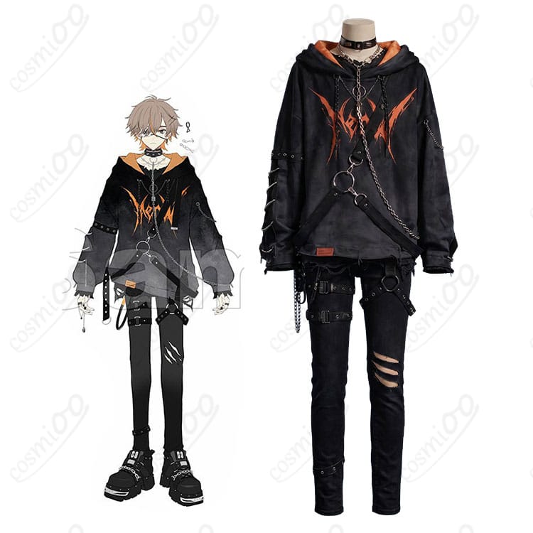 にじさんじ アルバーン・ノックスの黒パーカーコスプレ衣装を着用した全身イメージ