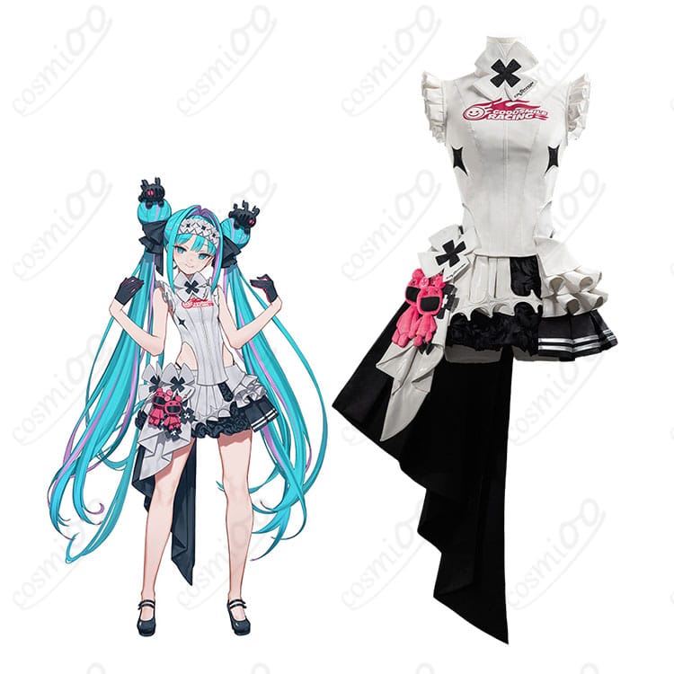 レーシングミク 2026Ver.カフェVer.の白黒フリルコスプレ衣装を着用した全身イメージ