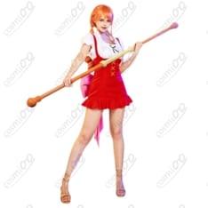 ONE PIECE ナミ ホールケーキアイランド編 赤白ドレス コスプレ衣装 背面リボン付き - 2枚目の画像（サムネイル）