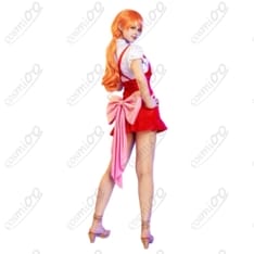 ONE PIECE ナミ ホールケーキアイランド編 赤白ドレス コスプレ衣装 背面リボン付き - 4枚目の画像（サムネイル）