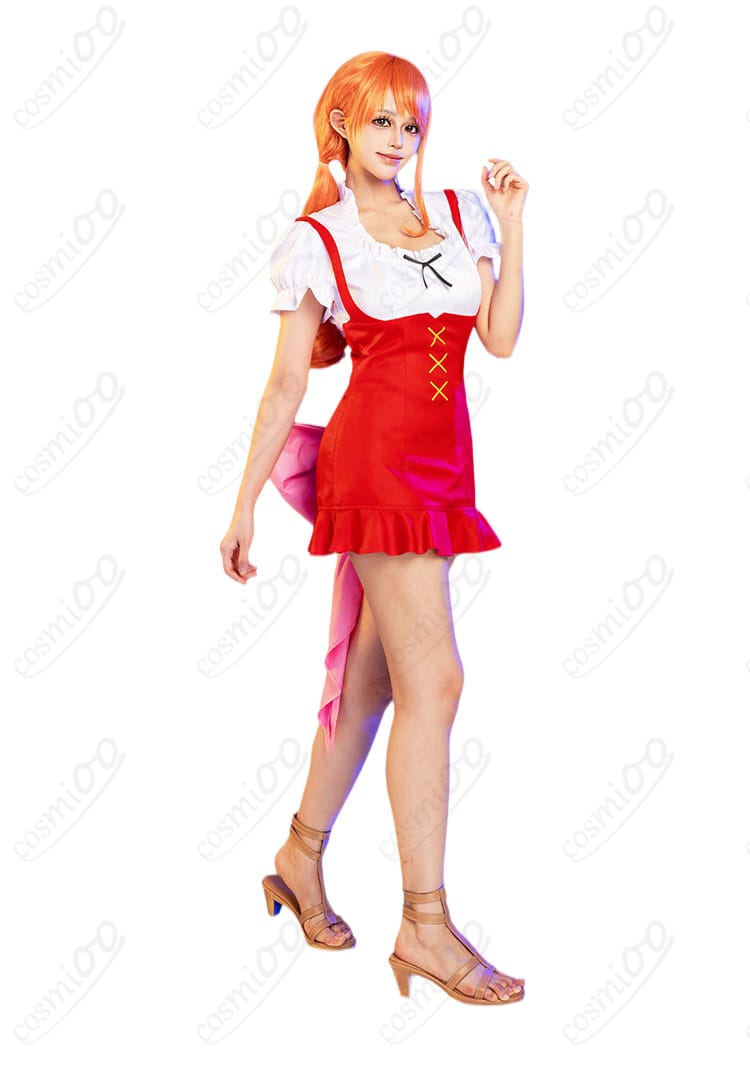 ONE PIECE ナミ コスプレ衣装 赤白ドレスのサイドシルエット