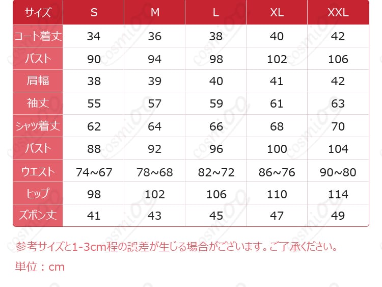 Ra*bits MMコスプレ衣装のセット内容とS〜XLサイズ案内
