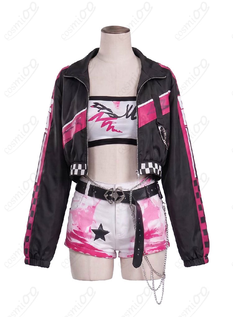響咲リオナHarajuku Original衣装のジャケット、ブラトップ、ショートパンツ正面デザイン