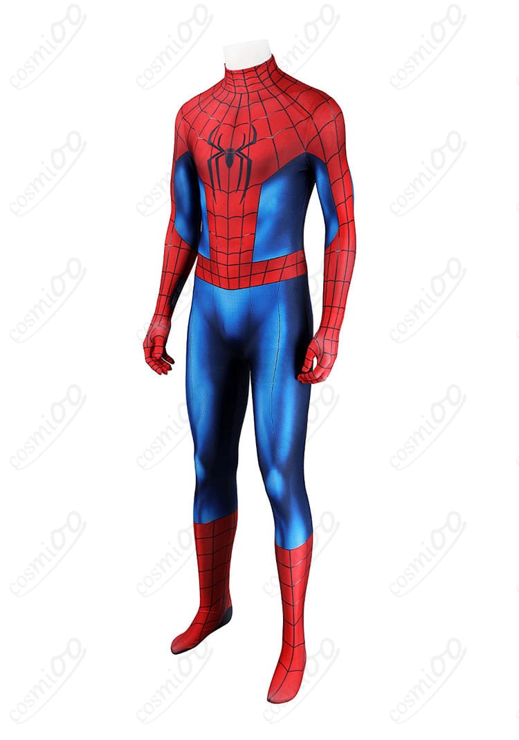 スパイダーマン衣装左側の配色と装飾ディテール