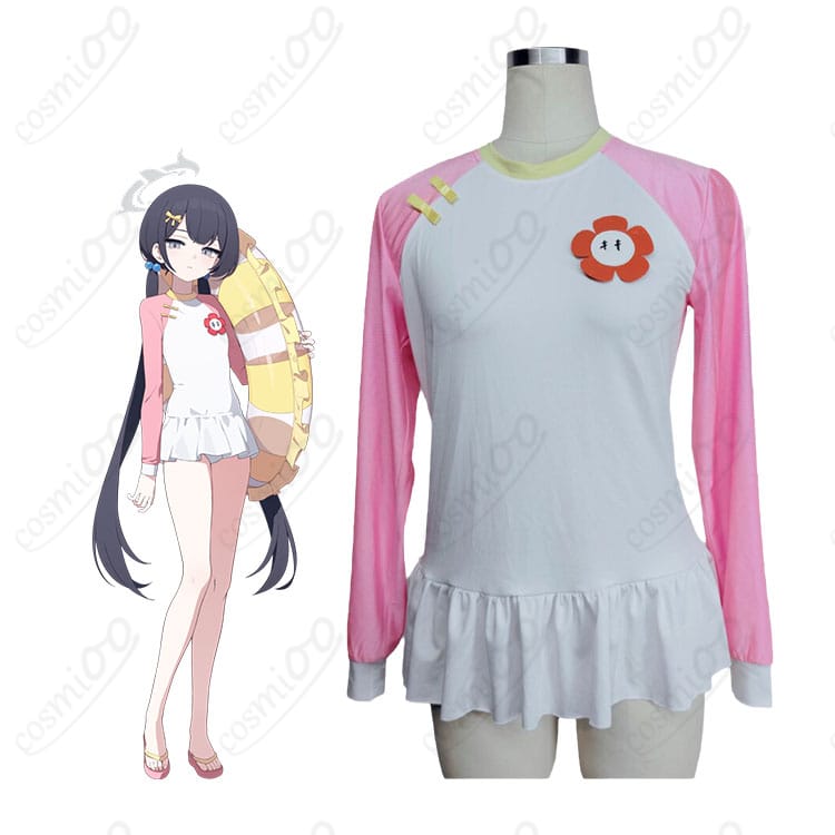 ブルーアーカイブの竜華キサキとピンク×ホワイトの水着コスプレ衣装イメージ