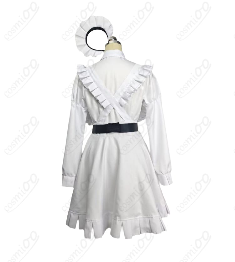 スノーホワイト白メイドコスプレ衣装のワンピースとエプロン背面デザイン