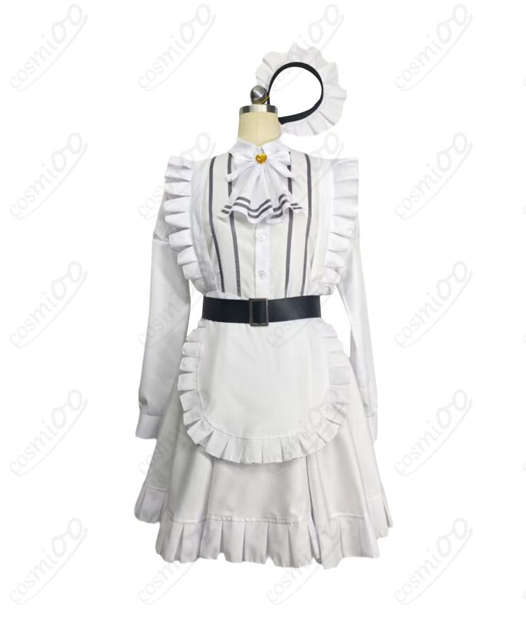 スノーホワイト白メイドコスプレ衣装のワンピースとエプロン正面デザイン