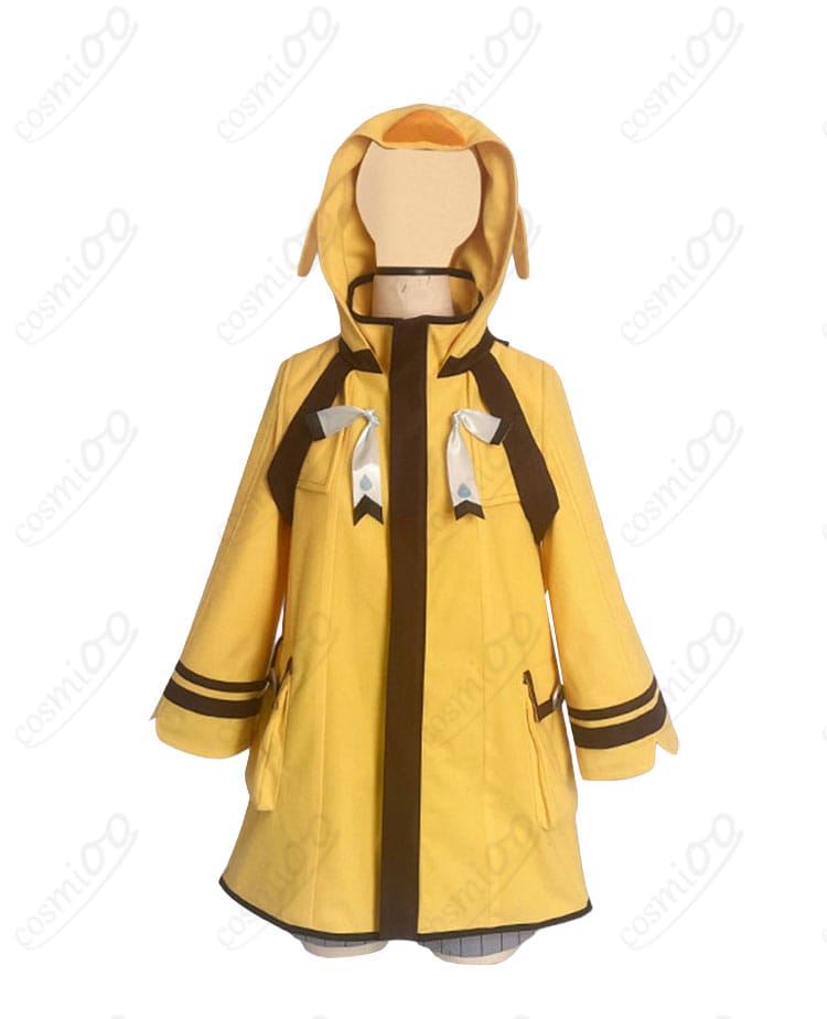 ぱらぱら天気雨コスプレ衣装のコートとショートパンツ正面