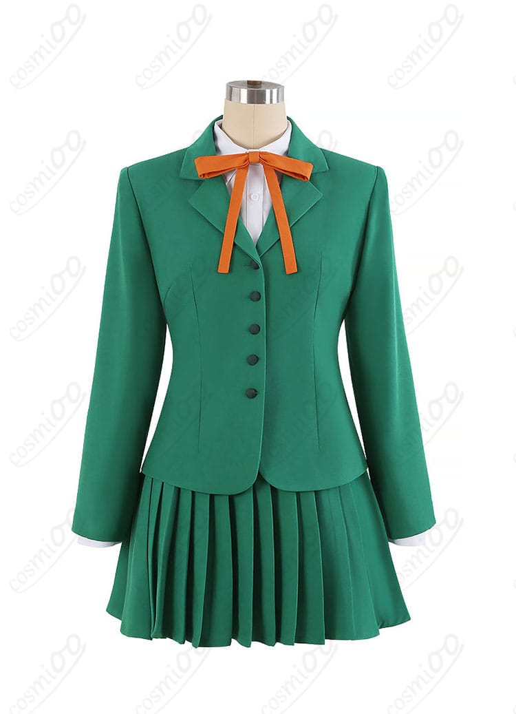 鳳凰寺風の制服Ver.コスプレ衣装を正面から見たグリーンジャケットとプリーツスカート