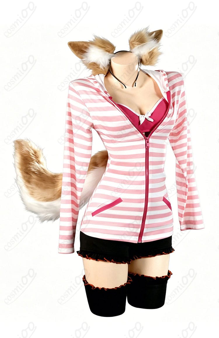 玉藻の前のボーダーパーカー私服コスプレ衣装の正面