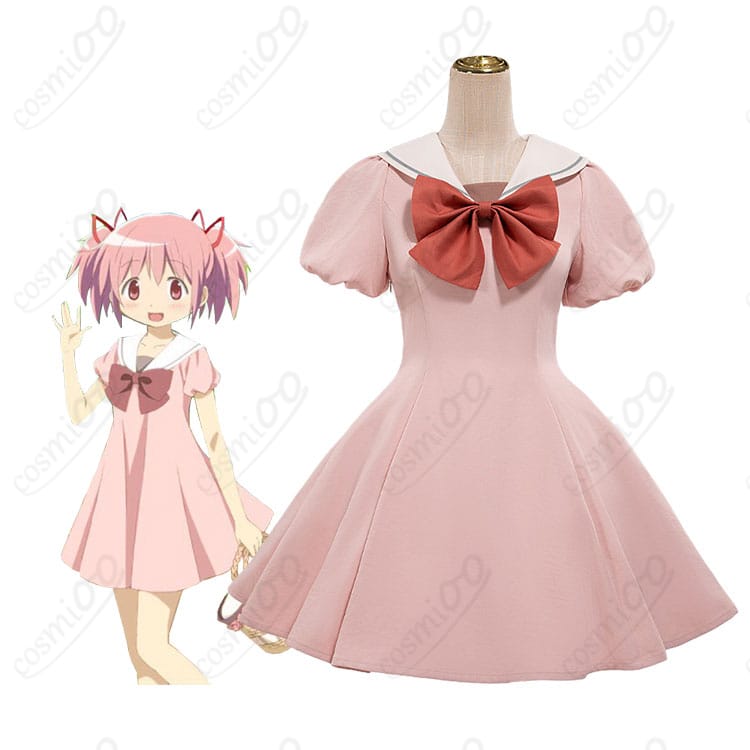 『魔法少女まどか☆マギカ』鹿目まどかのキャラクターイメージとピンク半袖ワンピース衣装