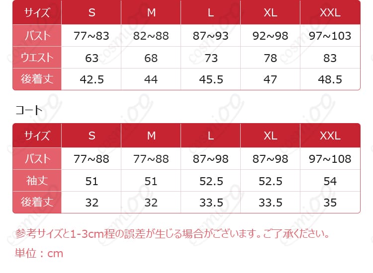 マックス・インメルマン衣装セットの内容とS~XXLサイズ案内