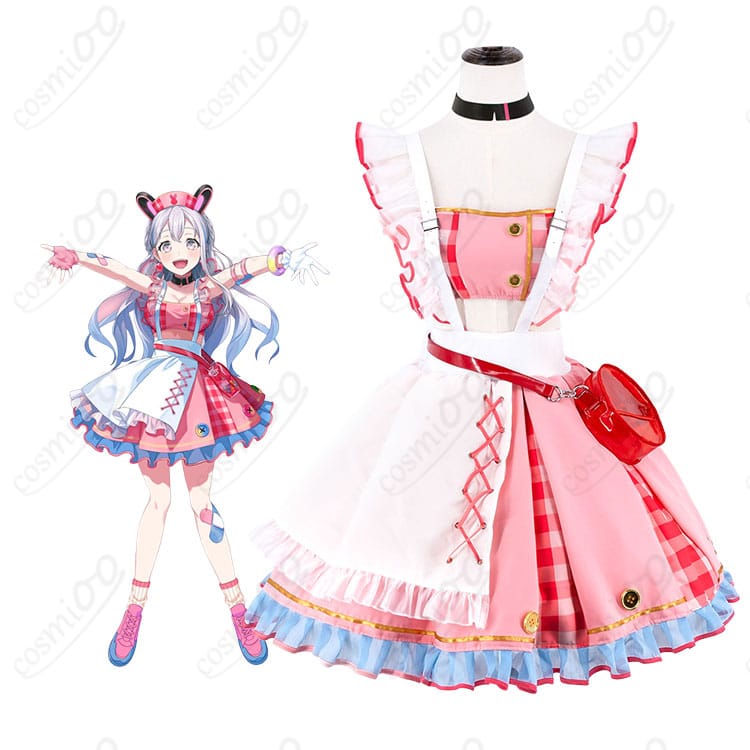 宮永ののかのキャラクタービジュアルとピンクチェックのコスプレ衣装セット
