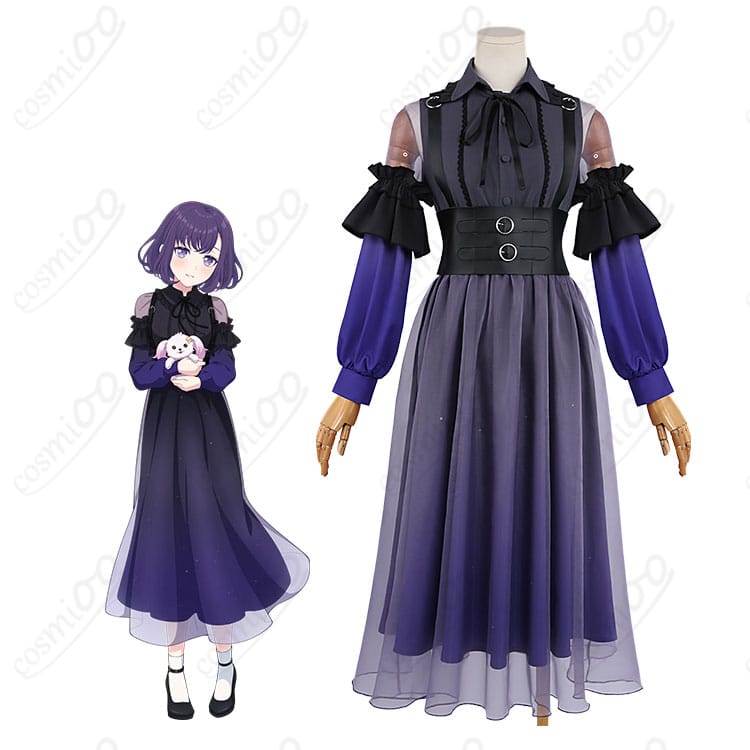 夢限大みゅーたいぷ藤都子のキャラクター画像と紫ロングドレスのコスプレ衣装比較