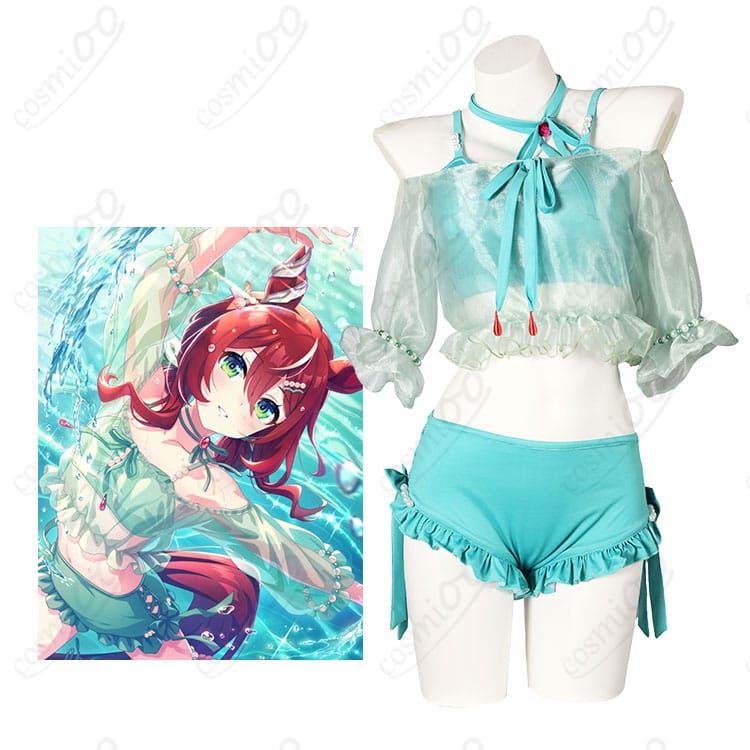 ウインバリアシオンのキャラクター画像と［水面のプリンシパル］水着風コスプレ衣装の比較