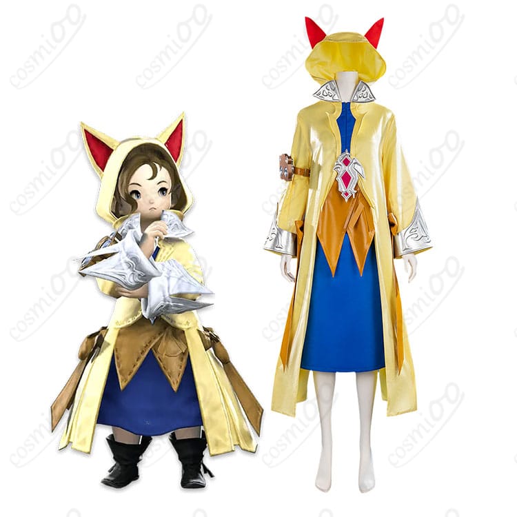 クルル・バルデシオンの人物画像と猫耳フード付きコスプレ衣装の比較