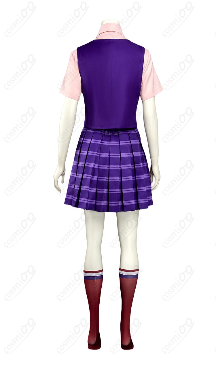 宝月茜高校生制服のベストとスカートの背面デザイン