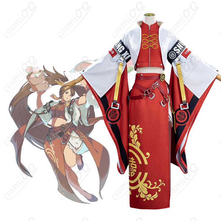 蔵土縁 紗夢のキャラクターイメージと赤白チャイナ風コスプレ衣装