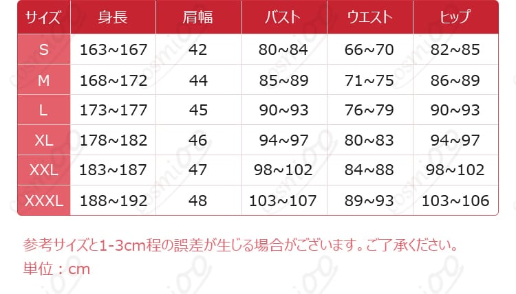 レイの規律の権能コスプレ衣装のS〜XXXLのサイズ案内
