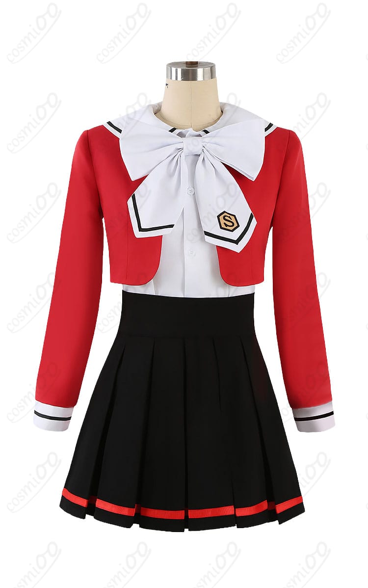 獅堂光の制服コスプレ衣装の正面、赤いジャケットとプリーツスカート