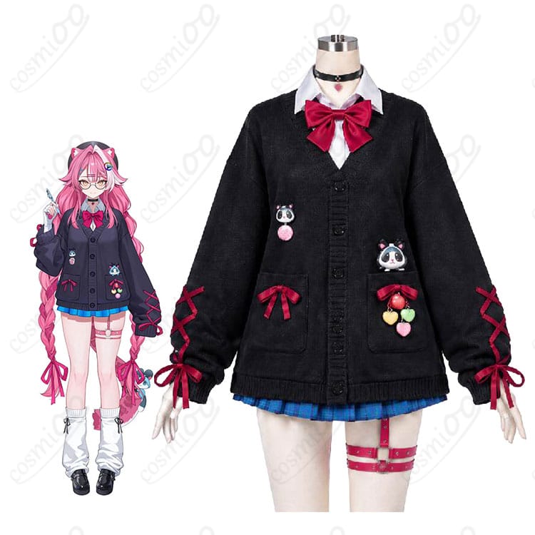 ホロライブのラオーラ・パンテーラのキャラクター画像とオタク女子制服コスプレ衣装の比較