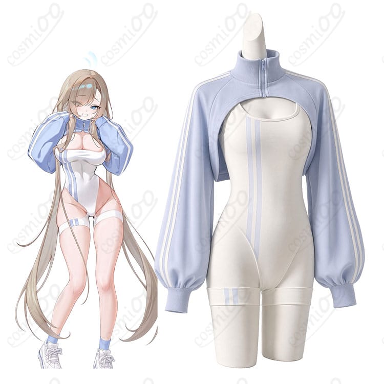ブルーアーカイブの一之瀬アスナのキャラクター画像と二次創作スポーツウェア風コスプレ衣装