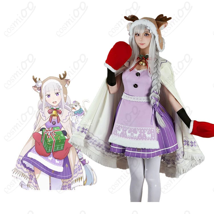 エミリアのキャラクター画像とクリスマスコスプレ衣装の商品画像