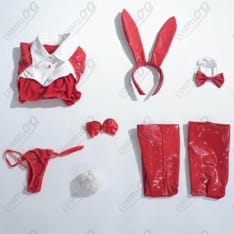 逆バニー コスプレ衣装｜赤×白の華やかな装いを楽しむ、うさ耳付き７点セット - 5枚目の画像（サムネイル）