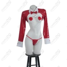 逆バニー コスプレ衣装｜赤×白の華やかな装いを楽しむ、うさ耳付き７点セット - 1枚目の画像（サムネイル）