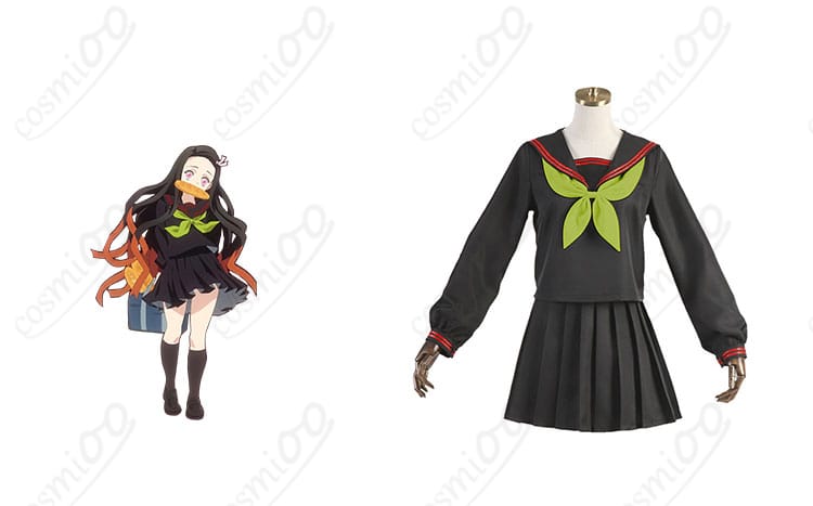 鬼滅の刃 竈門禰豆子 キメツ学園制服セーラー服 コスプレ衣装とキャラクターイメージ図