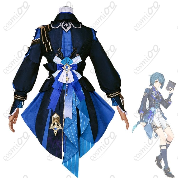 原神 行秋 コスプレ衣装 高品質 フルセット 璃月風の上品な紺×金デザイン - 2枚目の画像