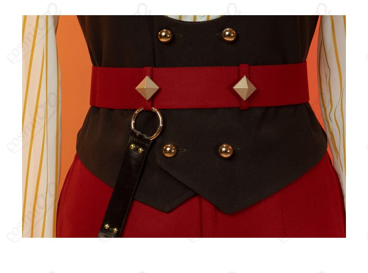 あんさんぶるスターズ！！ Trickstar コスプレ衣装 衣襟の赤い腰帯装飾。特徴的な赤色が、衣装にアクセントを加えています。