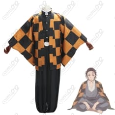 鬼滅の刃 竈門炭十郎 コスプレ衣装｜花札の耳飾り付き 和装フルセット