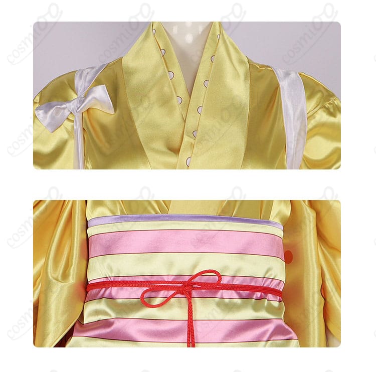 ONE PIECE 菊の丞 コスプレ衣装の衣領と腰封の装飾詳細。高い再現度と快適な着心地を実現。