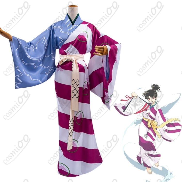 犬夜叉 神楽 コスプレ衣装 風を操る扇子・髪飾り付 高品質フルセット - 2枚目の画像