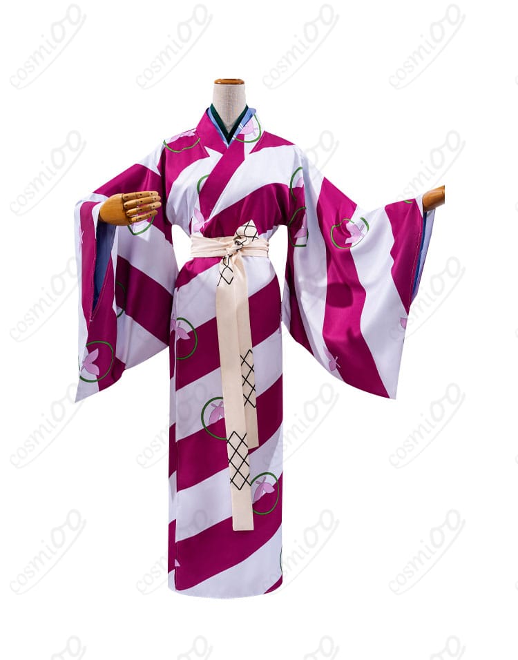 犬夜叉 神楽 コスプレ衣装 正面画像。和服のディテールが鮮明に再現され、全体的なデザインが美しく魅力的です。コスプレイベントや撮影に最適！