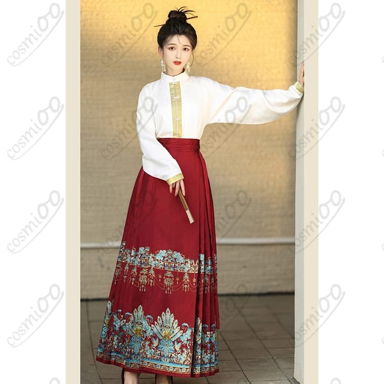 漢服コスプレ衣装 立襟トップス＆馬面裙2点セット｜上品で古風な創作向け - 2枚目の画像