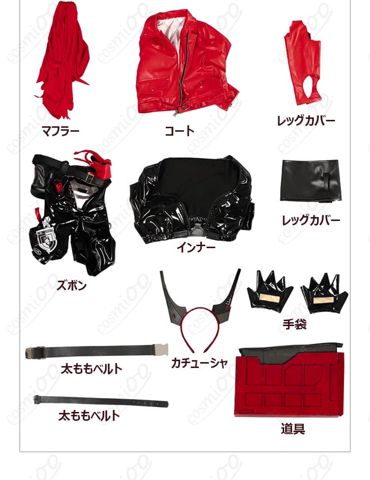 レッドフード コスプレ衣装 セット内容の画像 すべてのアイテムが一目で分かる展示。