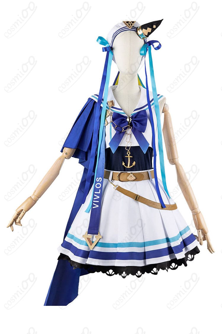 ウマ娘 プリティーダービー ヴィブロス コスプレ衣装 正面細部。正面の装飾や刺繍の細部がしっかり映ったデザインです。