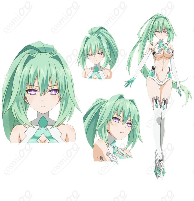商品役キャラクターのベール（グリーンハート）のコスプレ衣装画像。ネプテューヌのキャラクターを忠実に再現。
