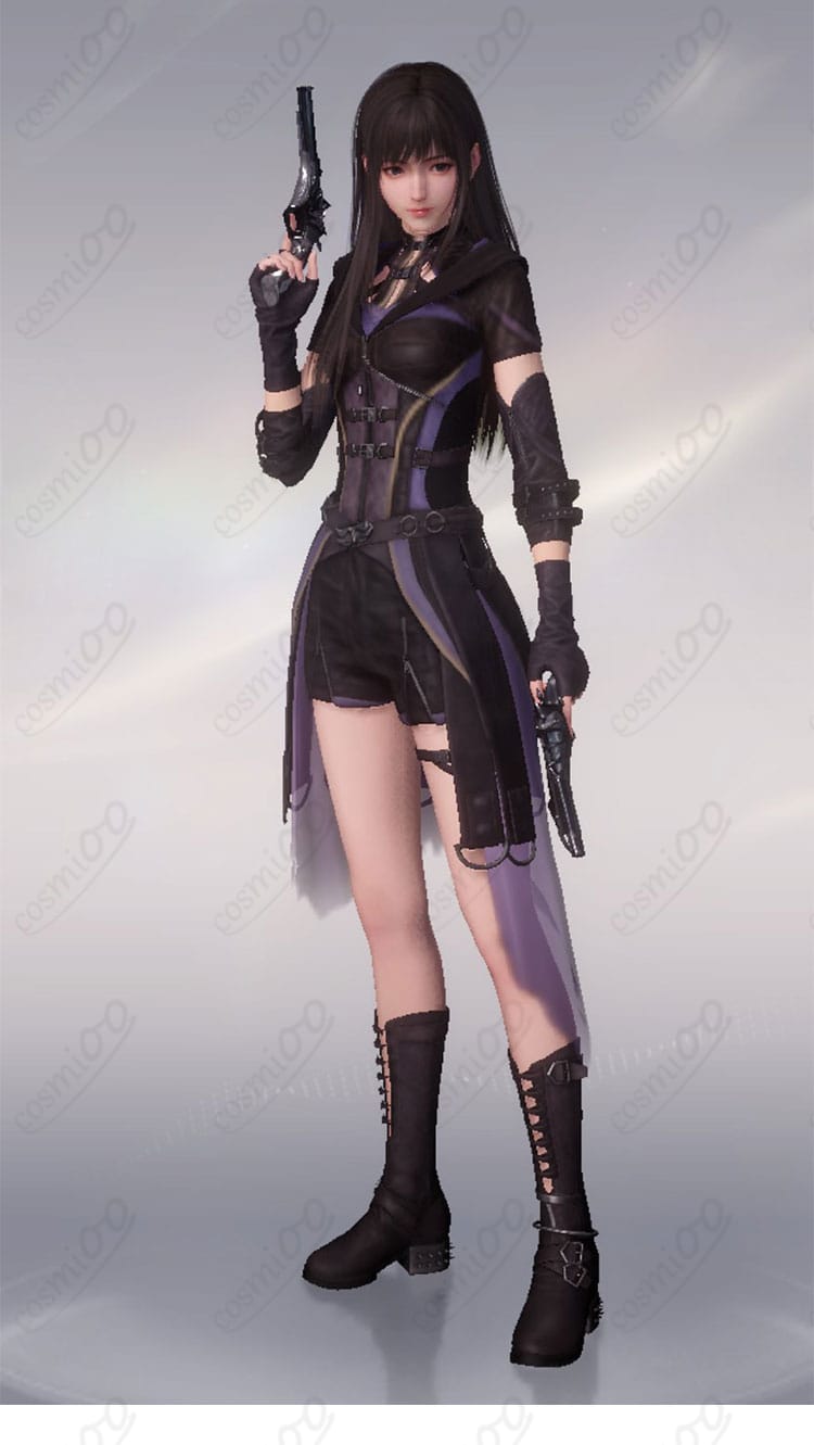 恋と深空「闇夜の潜行」戦闘服のキャラクター画像。コスプレ衣装の詳細な再現が特徴。