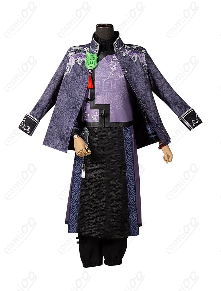 「第五人格」白黒無常（范無咎）コスプレ衣装の正面からの画像。高精度で再現されたコートと装飾。
