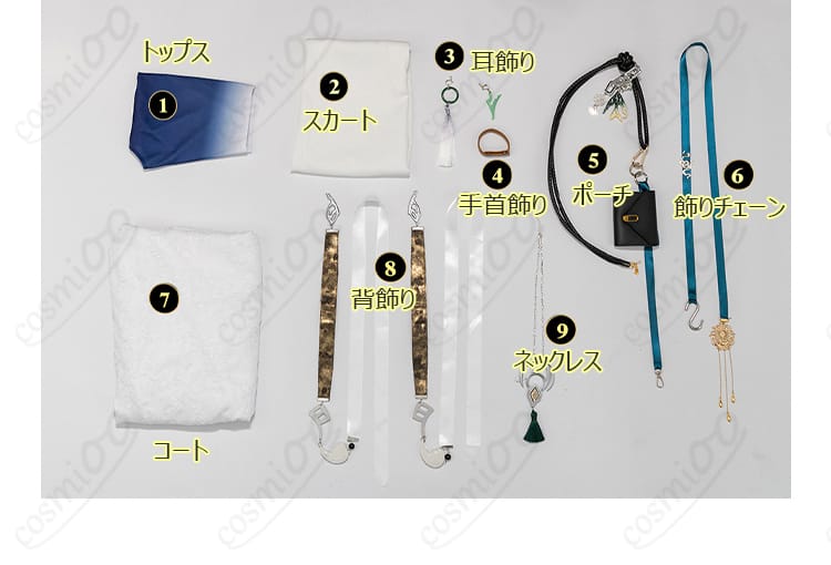 コスプレ衣装のセット内容展示