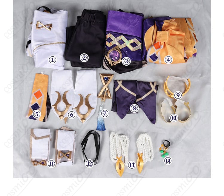 セトス コスプレ衣装のセット内容。すべてのアイテムがセットで提供されます。