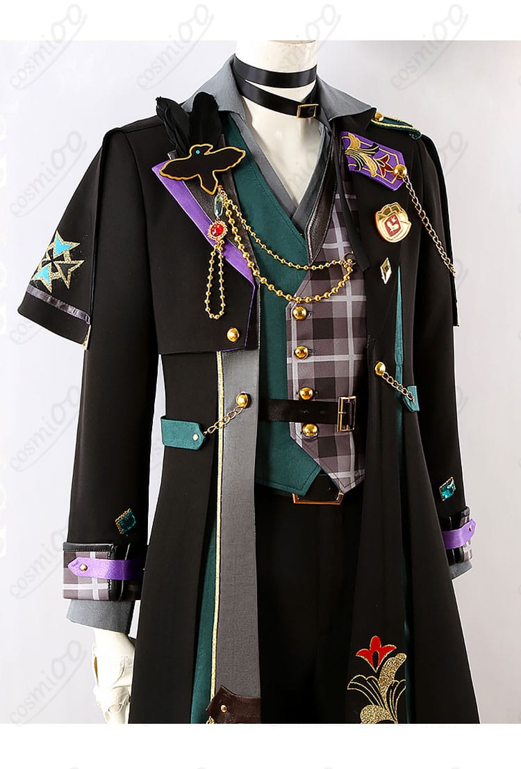 あんさんぶるスターズ！！ 伏見弓弦・斎宮宗・瀬名泉 インテリジェンス衣装 コスプレ衣装 服装の装飾細部画像。バッジやチェーンなど、細部のデザインに注目！