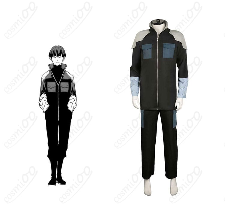 怪獣8号 保科宗四郎 コスプレ衣装 正面とキャラクターの写真。キャラクターの特徴的な装いを忠実に再現したコスプレ衣装です。