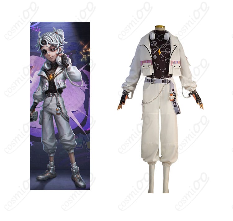 商品正面とキャラクター「囚人（ルカ・バルサー）」のコスプレ衣装の組み合わせ。細部まで忠実に再現されたデザインをお楽しみください。